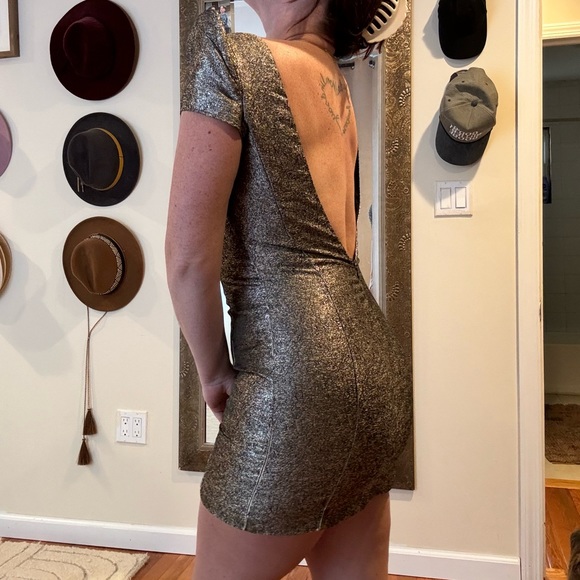 Gold Mini Backless Dress Size 4 - Picture 3 of 6